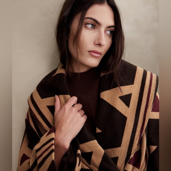 NWT Banana Republic Vilama Print Fall Wool Wrap Coat in Malbec Rad/Tan Size M/L - Picture 4 of 12